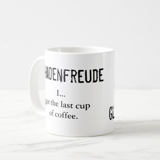 Schadenfreude gegen Glückschmerz Kaffeetasse (Vorderseite Links)