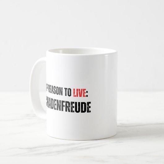 Schadenfreude Kaffeetasse (Vorderseite Links)