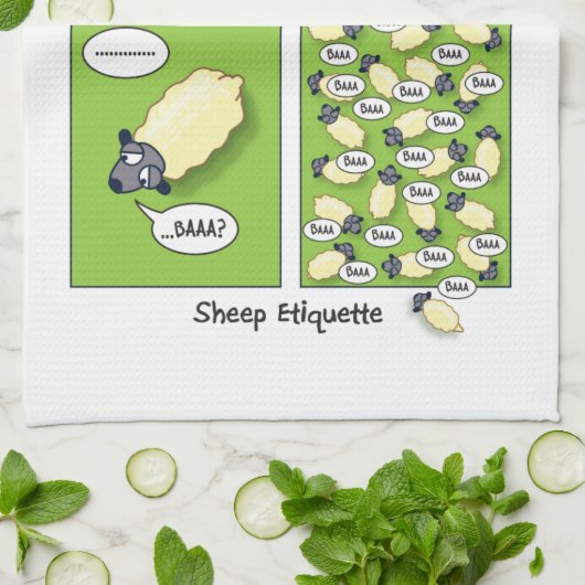 Schaf-Etikette Geschirrtuch (Gefaltet)