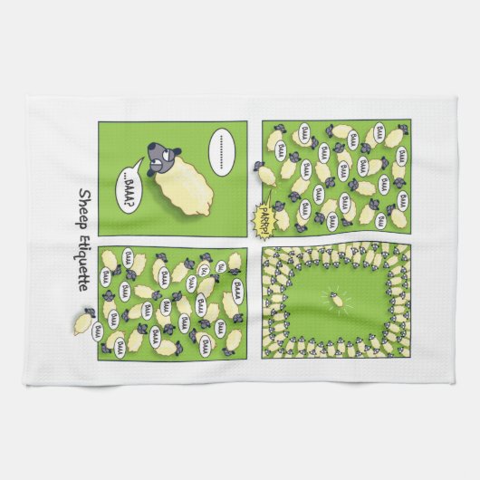 Schaf-Etikette Geschirrtuch (Horizontal)