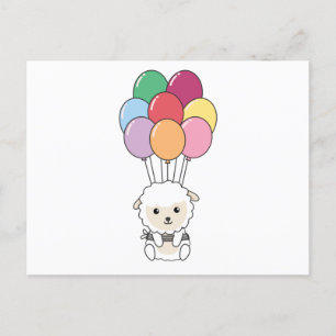 Schaf fliegt mit farbenfrohen Ballons Postkarte