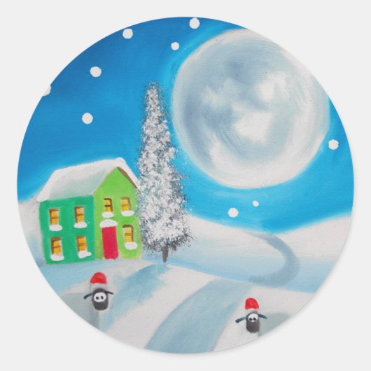 Schaf-Folklore Vollmond-Winter Runder Aufkleber (Vorderseite)