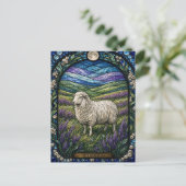 Schaf, Heather Bloom Buntglas Postkarte (Stehend Vorderseite)