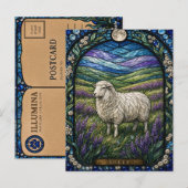 Schaf, Heather Bloom Buntglas Postkarte (Vorne/Hinten)