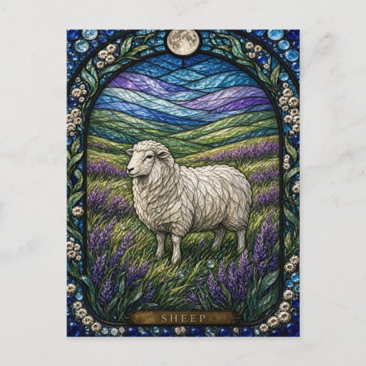 Schaf, Heather Bloom Buntglas Postkarte (Vorderseite)