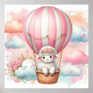 Schaf Heißluftballon Mädchen Poster