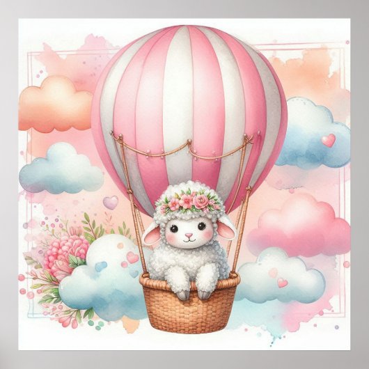 Schaf Heißluftballon Mädchen Poster (Vorne)