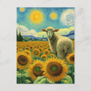 Schaf im Sonnenblumenfeld Imitate Van Gogh Postkarte