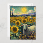 Schaf im Sonnenblumenfeld Van Gogh Postkarte (Vorne/Hinten)