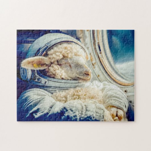 Schaf in Astronautenanzug schwebend im Weltraum Puzzle (Horizontal)