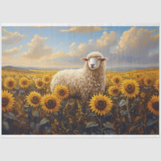 Schaf in einem Sonnenblumenfeldelementar Seidenpapier