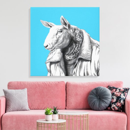 Schaf in Jeans Jacket (Old School Blue) Leinwanddruck (Insitu (Wohnzimmer))