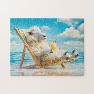 Schaf in Liegestuhl mit Cocktail-Illustration Puzzle