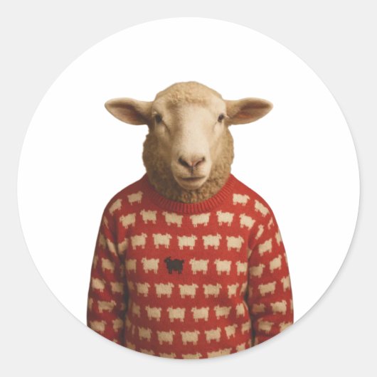 Schaf mit schwarzem Schafpullover Runder Aufkleber (Vorderseite)