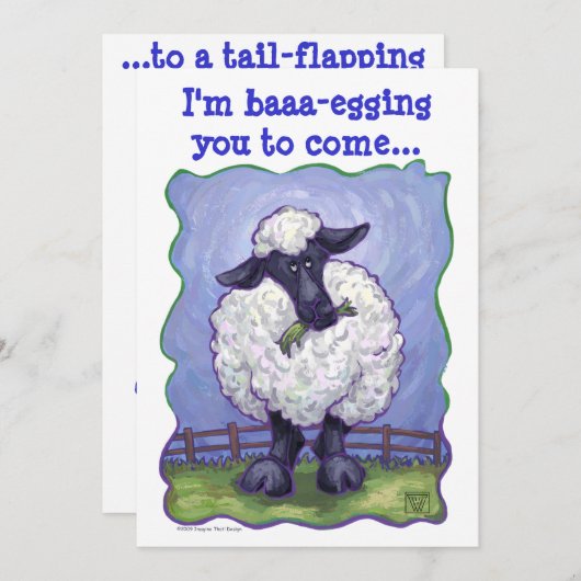 Schaf-Party-Mitte Einladung (Vorne/Hinten)