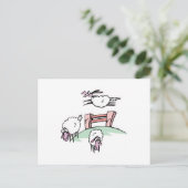Schaf springt über Zaun Postkarte (Stehend Vorderseite)