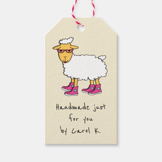 Schaf-Strickermarke Geschenkanhänger (Vorderseite)