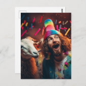 Schaf und Jesus bei einer lustig-farbigen Geburtst Postkarte (Vorne/Hinten)