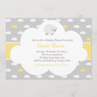 Schaf-und Wolken-Einladung (graues Gelb)