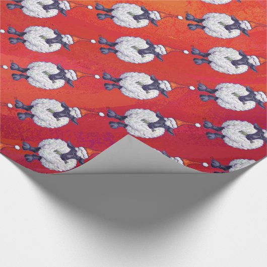 Schaf-Weihnachten auf Rot Geschenkpapier (Ecke)