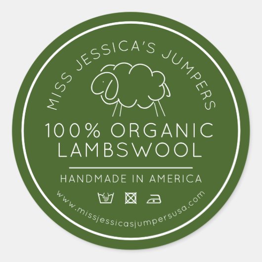 Schäfchenwolle, grün, weiß gestrickt runder aufkleber (Vorderseite)
