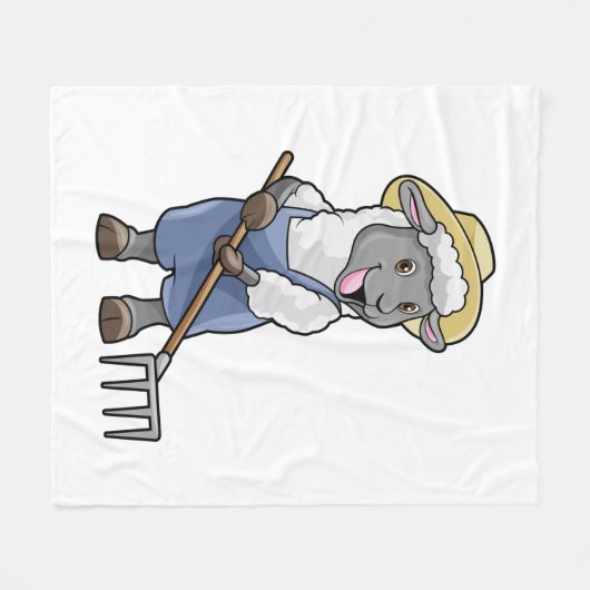 Schafe als Bauer mit Rake & Hat Fleecedecke (Vorderseite (Horizontal))