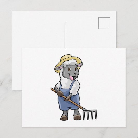 Schafe als Bauer mit Rake & Hat Postkarte (Vorne/Hinten)