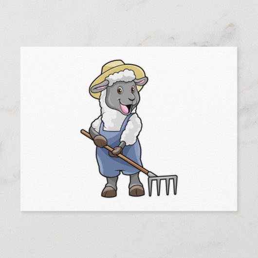 Schafe als Bauer mit Rake & Hat Postkarte (Vorderseite)