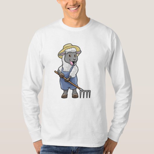 Schafe als Bauer mit Rake & Hat T-Shirt (Vorderseite)