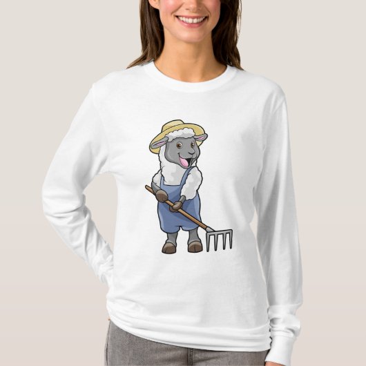 Schafe als Bauer mit Rake & Hat T-Shirt (Vorderseite)