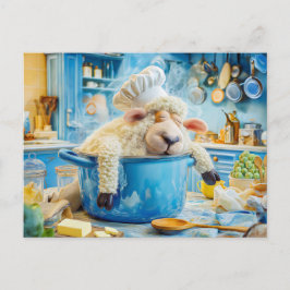 Schafe als Koch in Kanne in der Küche Feiertagspostkarte