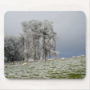 Schafe auf einem frostigen Hügel Mousepad