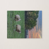 Schafe auf Feld mit Sonnenuntergang Puzzle (Horizontal)
