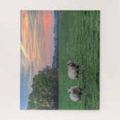 Schafe auf Feld mit Sonnenuntergang Puzzle (Vertikal)