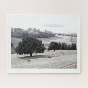 Schafe auf frostigem Feld Puzzle