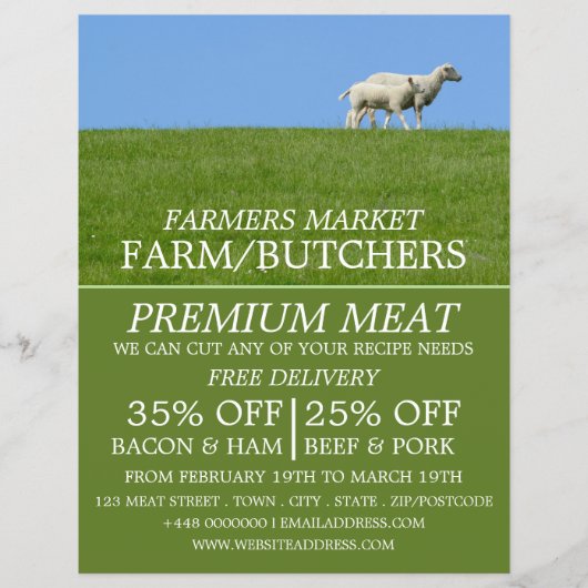 Schafe auf Gras, Bauer & Metzger Werbung Flyer (Vorne)