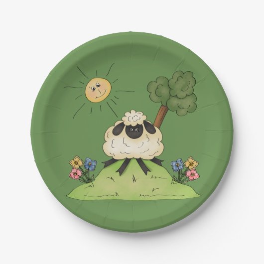 Schafe auf Hügelpapier-Tellern Pappteller (Vorderseite)