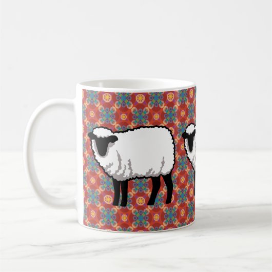Schafe auf Verziertem rotem Muster Kaffeetasse (Links)