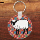 Schafe auf Verziertem rotem Muster Schlüsselanhänger (Vorderseite)