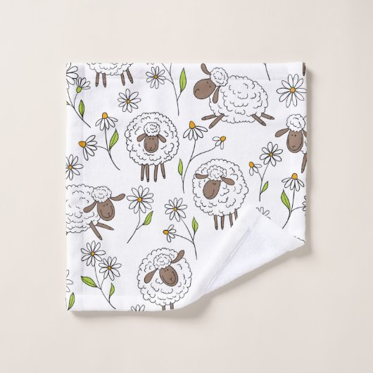 Schafe auf Weiß zählen Badhandtuch Set (Waschlappen)