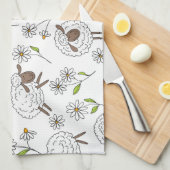 Schafe auf Weiß zählen Geschirrtuch (Viertel Falte)