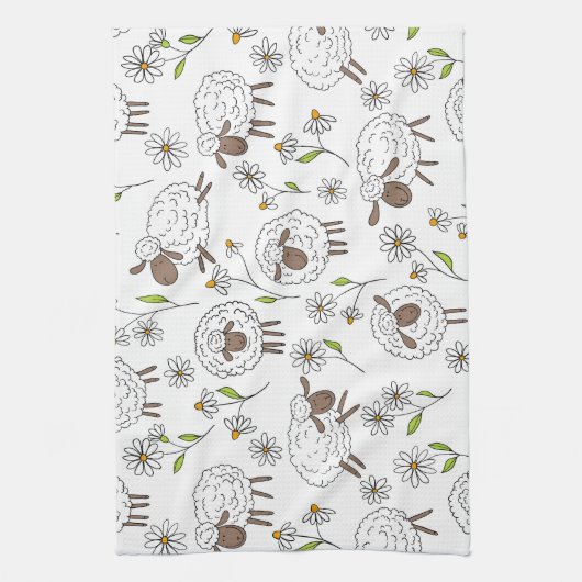 Schafe auf Weiß zählen Geschirrtuch (Vertikal)