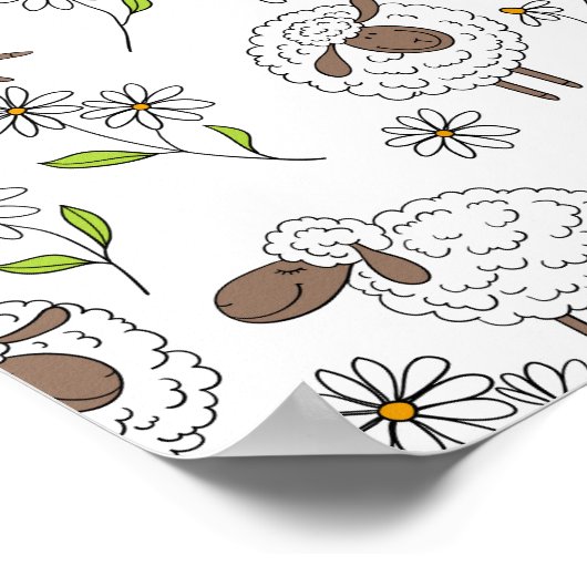 Schafe auf Weiß zählen Poster (Ecke)