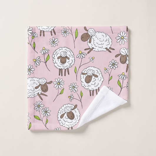 Schafe auf Zuckerbonbons pink zählen Badhandtuch Set (Waschlappen)