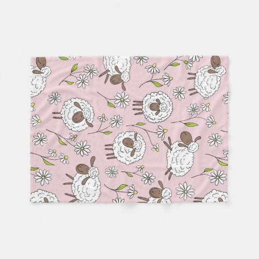 Schafe auf Zuckerbonbons pink zählen Fleecedecke (Vorderseite (Horizontal))