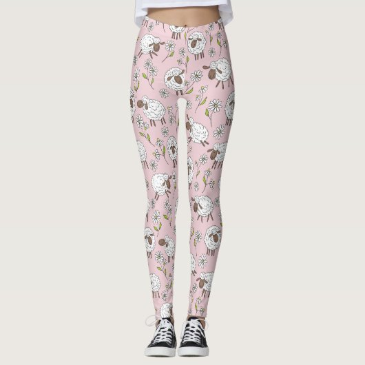 Schafe auf Zuckerbonbons pink zählen Leggings (Vorderseite)