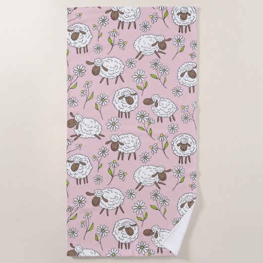 Schafe auf Zuckerbonbons pink zählen Strandtuch (Vorderseite)