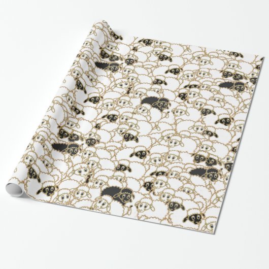 Schafe, enorme Menge Schwarzweiss Geschenkpapier (Ungerollt)