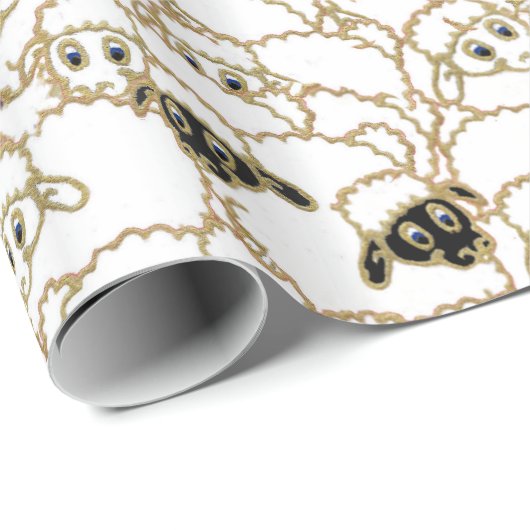 Schafe, enorme Menge Schwarzweiss Geschenkpapier (Rolleneckpunkt)