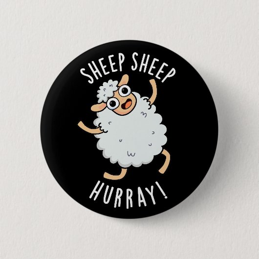 Schafe Hurray Funny Animal Puck Dark BG Button (Vorderseite)